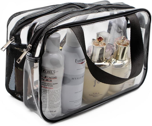 MQ Clear Toiletry Bag,Travel Makeup Bags,PVC Make-up Pouch for Toiletries,Waterproof Transparent Wash Bag with Compartment,Large Clear Tote Bag for Accessories,Cosmetics,Men/Women