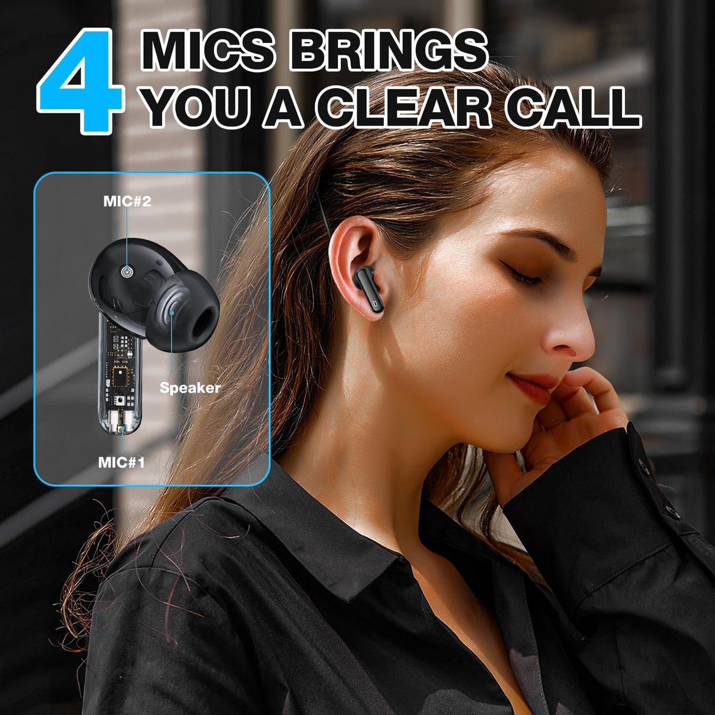 HKERR Bluetooth Headphones True Wireless Earbuds with Charging Case 50H Playback LED Power Display Earphones IPX7 Waterproof in-Ear Headphones with Mic for Laptop Pad Phones Sports Workout