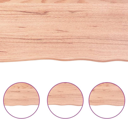 Light Brown Oak Wood Tabletop, 80 x 40 x 6 cm, Solid Treated Wood, Live Edge Design, Replacement Coffee Table, Kitchen Dining Table, Desktop Surface