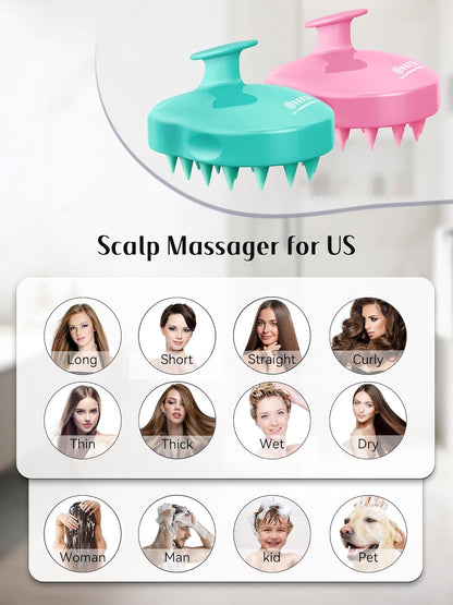 HEETA Hair Scalp Massager Shampoo Brush 2 Pack, Soft Silicone Bristles to Remove Dandruff, Waterproof Hair Scrubber for Both Wet Dry Hair, Suitable for Men & Women (Green & Pink)