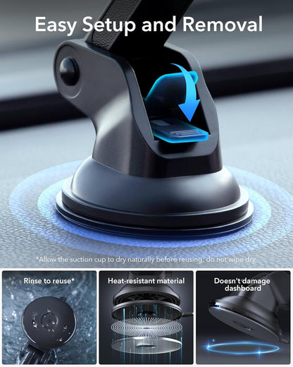 ESR for MagSafe Car Mount[2300g N52H Magnet], Magnetic Phone Holder Car Dashboard/Windshield, Cell Phone Holder Car w 2 MagSafe Rings for iPhone 16e/16/15/14/13/12/11/X/8 Series,Galaxy S25/S24 Android