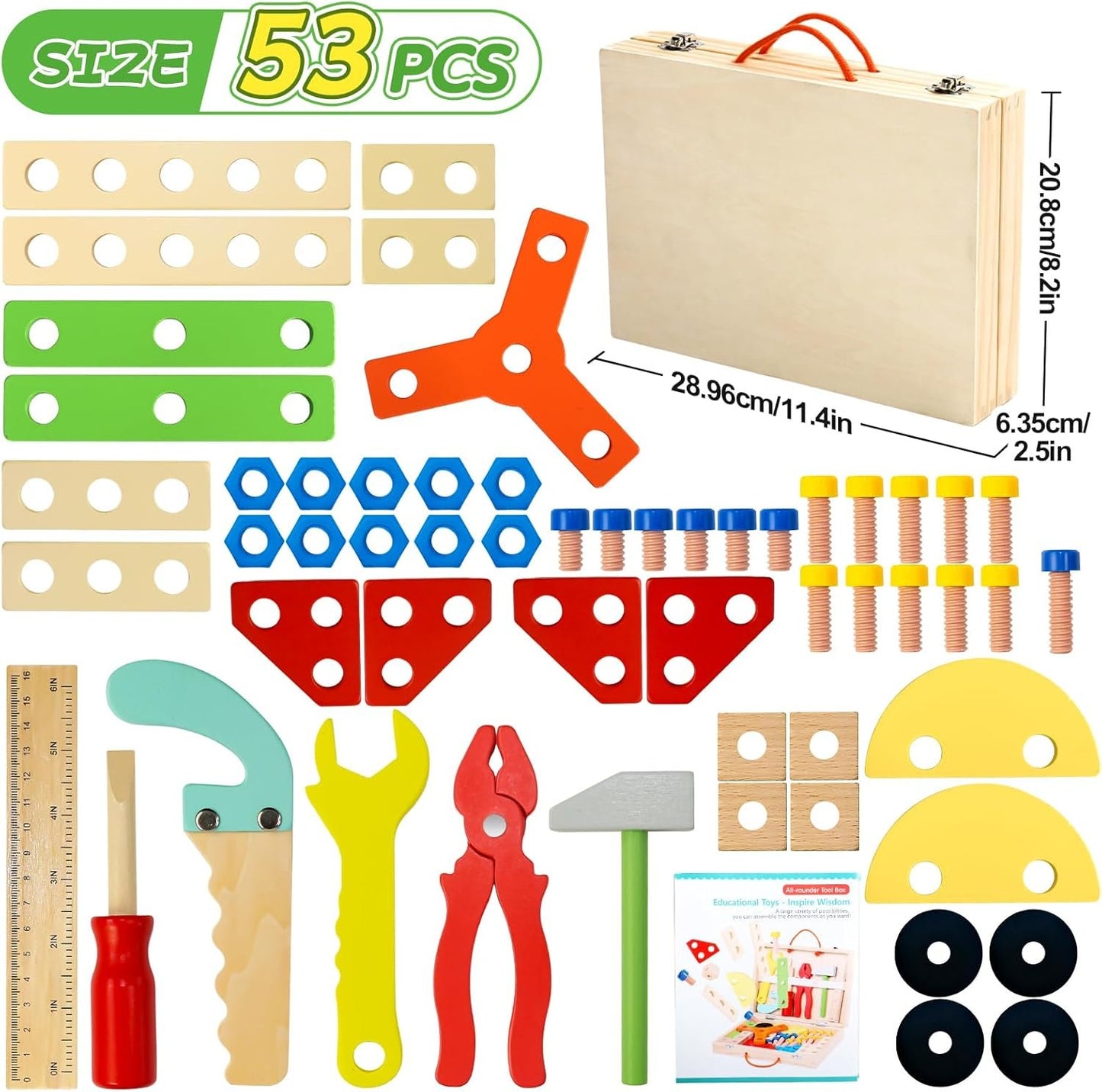 Montessori Construction Toys for 3 4 5 Year Old Boys Wooden Kids Tool Building Set Toddler Toy Box Pretend Play Stem Toy Fine Motor 3 4 5 Year Old Boys Girls Christmas Birthday Gift