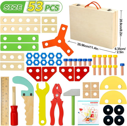 Montessori Construction Toys for 3 4 5 Year Old Boys Wooden Kids Tool Building Set Toddler Toy Box Pretend Play Stem Toy Fine Motor 3 4 5 Year Old Boys Girls Christmas Birthday Gift