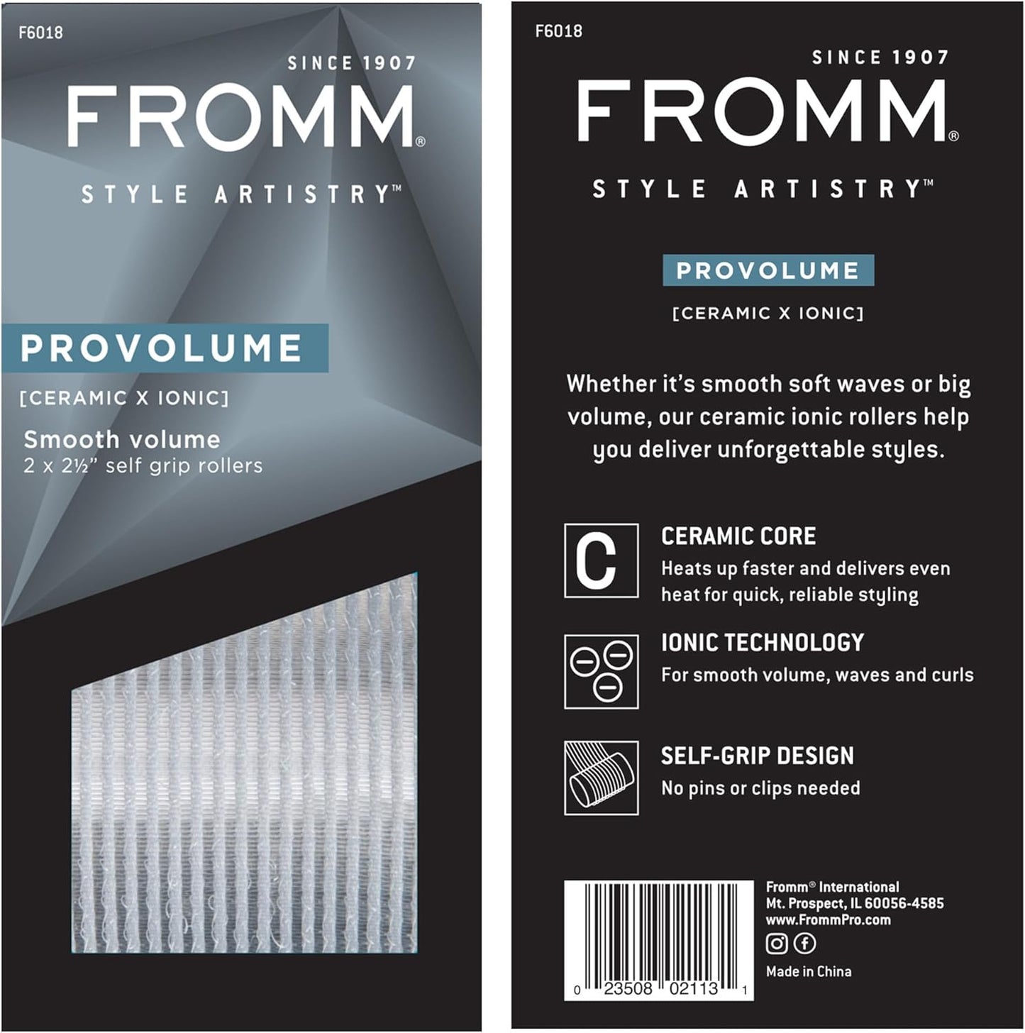 Fromm ProVolume 2.5" Self-Grip Ceramic Ionic Thermal Hair Rollers, 2 Count Large Salon Quality Hair Curlers for Medium and Long Hair, Blowouts, Curtain Bangs
