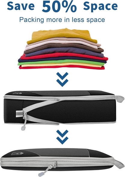 SINZUX 6 PCS Compression Packing Cubes, Black Extensible Ultralight Packing Cubes for Suitcases, Suitcase Organiser Bags Set, Travel Cubes Organiser Bags Packing Cubes for Suitcases Backpack Luggage