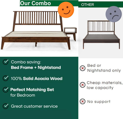 Acacia Kaylin King Solid Wood Platform Bed Frame – Gift Matching Nightstand Included, Mid Century Modern, Walnut Finish, 800 lbs Capacity, No Box Spring, Storage, Easy Assembly
