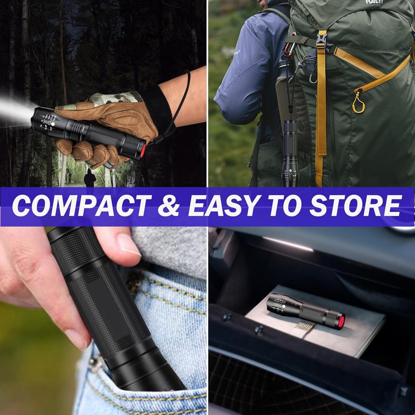 Tactical Flashlights 2 Pack, Zoomable Bright LED Torch High Lumens with 5 Modes, Waterproof Small Torch Light for Camping Essential, Camping Emergency Hiking Torch Flashlight