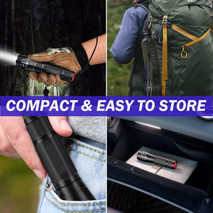 Tactical Flashlights 2 Pack, Zoomable Bright LED Torch High Lumens with 5 Modes, Waterproof Small Torch Light for Camping Essential, Camping Emergency Hiking Torch Flashlight