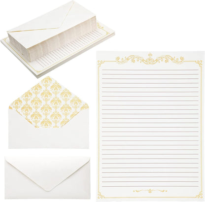 Eersida 150 Sheets Vintage Stationery Paper and Envelopes Letter Set Includes 100 Vintage Letter Writing Paper and 50 Envelope for Office Library(7.25 x 10.2 Inch,Lined Style)