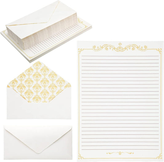 Eersida 150 Sheets Vintage Stationery Paper and Envelopes Letter Set Includes 100 Vintage Letter Writing Paper and 50 Envelope for Office Library(7.25 x 10.2 Inch,Lined Style)