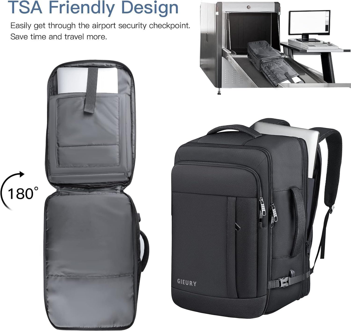 Carry On Backpack, 55L Extra Large Travel Backpack for Men & Women, Expandable Big Capacity For Airplanes, Travel Gifts for Men Women, Fits 18.4 Inch Laptop, Luggage Suitcase Daypack Bag, Black