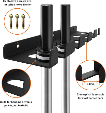 YZZHAJ Olympic Barbell Hanger, Heavy Duty Storage Rack, Vertical Mount, Garage Gym Wall Bar Rack, Space Saving Commercial or Home Gym Accessory