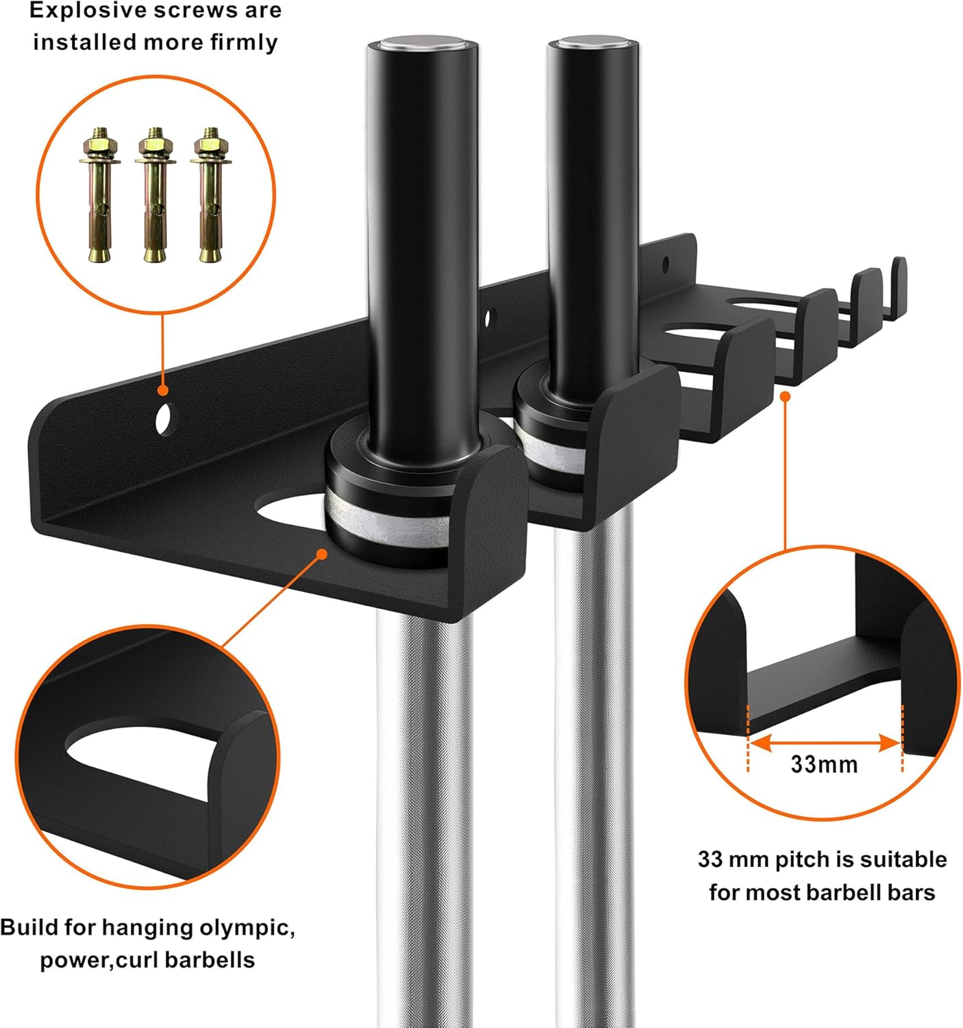 YZZHAJ Vertical Wall Mounted Olympic Barbell Holder, Bar Holder, Barbell Storage Rack, Gym Rack Organizer, Home Gym Accessories Hanger for Home, Garage Gym