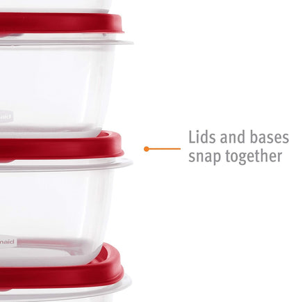 Rubbermaid 2063701 Easy Find Vented Lids BPA Free Plastic Food Storage Containers, Set of 30 (60 Pieces Total), Racer Red; Great for Meal Prep; Reusable & Stackable