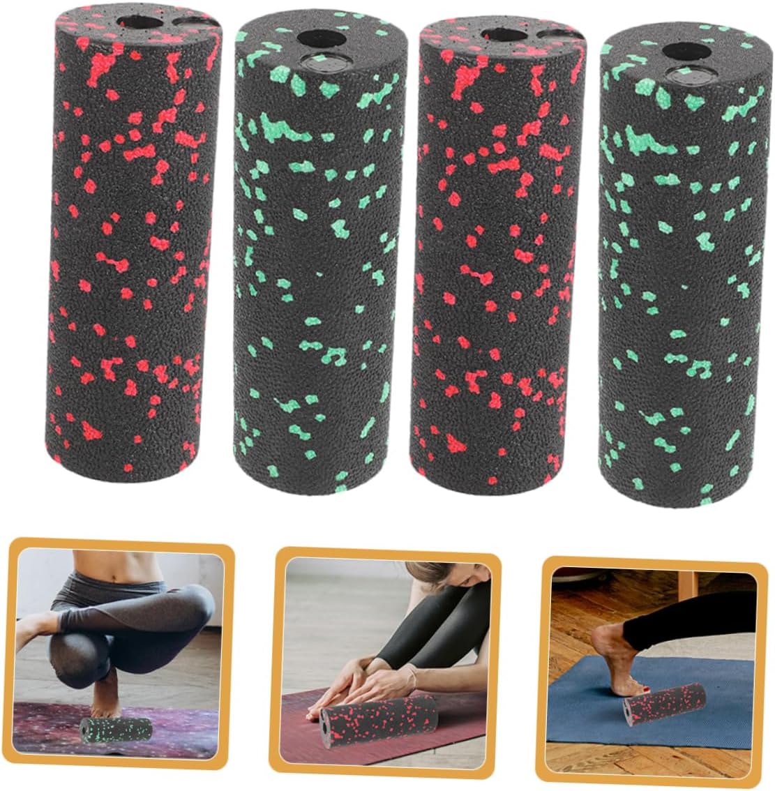 ibasenice 4 Pezzi Mini colonna yoga Accessori yoga massaggiante in sughero massaggio a colonna a rulli per l'esercizio di rilassamento muscolare del corpo epp