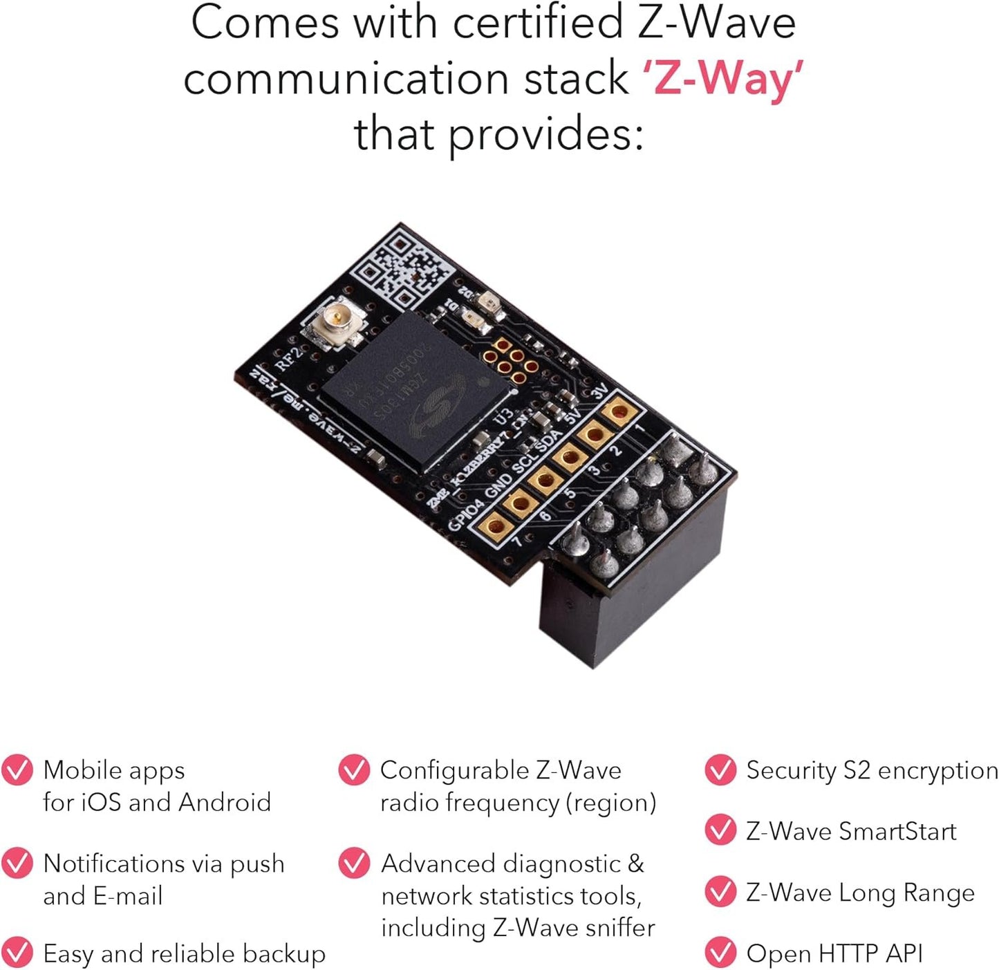 RaZberry 7 Pro - Z-Wave Plug-On Module for Raspberry Pi (US frequency), Great for DIY Smart Home. Compatible with Z-Way and Home Assistant