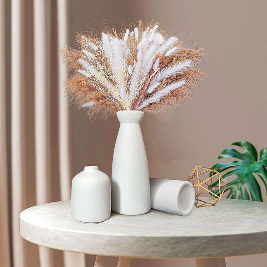 Set of 3 Modern Nordic Ceramic vases in Matte White Finish,Minimalist Decorative Vases for Living Room Bookshelf Table Centerpiece Entrance Decor