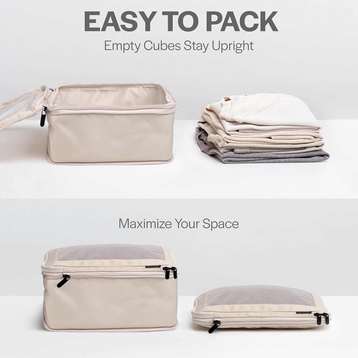 Aerotrunk Travel Cubes Compression Luggage Organizer Double Zipper Suitcase Storage Cubes (Pack of 6, Beige)
