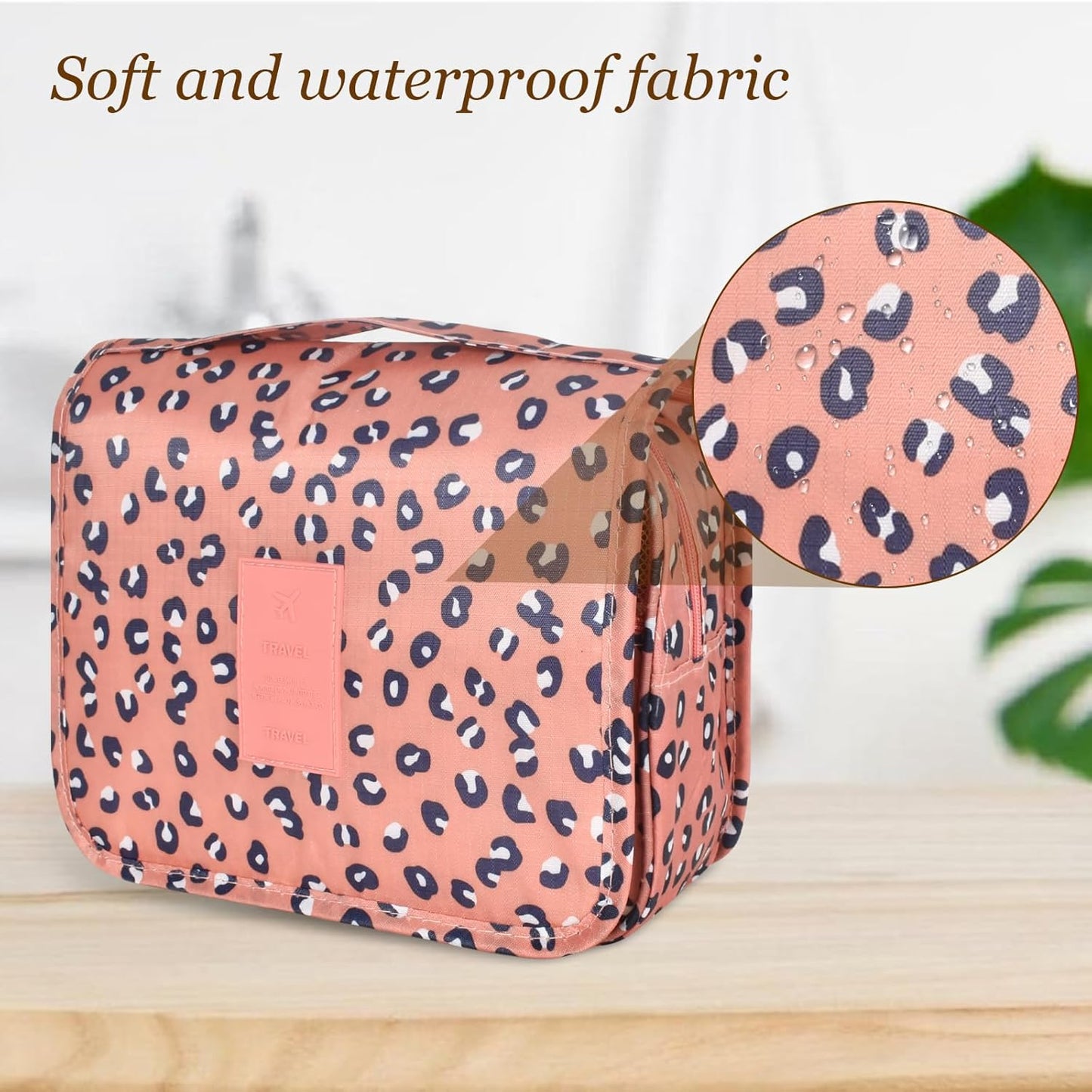 Travel Toiletry Bag, Hanging Toiletries Wash Bag Makeup Cosmetic Organizer Bags for Women Girls Kids Waterproof Foldable (Leopard Print)