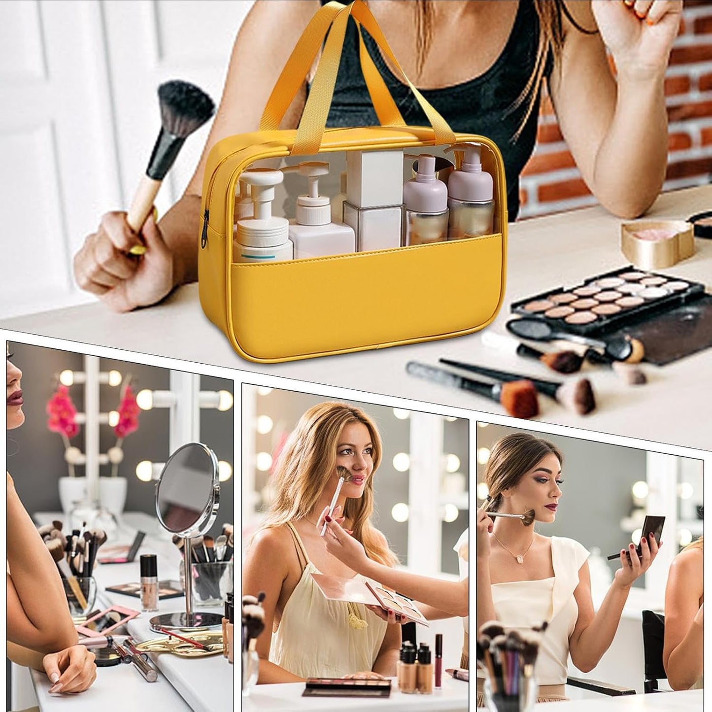 Travel Cosmetic Bag, Large Capacity Toiletry Organizer, Waterproof Bathroom Storage Pouch Men Women, Lightweight Makeup and Accessories Holder for Travel, 30 x 21.5 x 10 cm, yellow, Please refer to