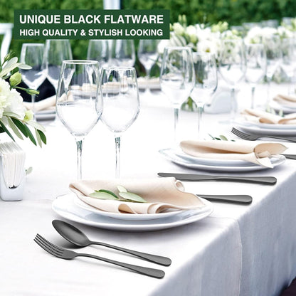 60-Piece Black Silverware Set with Organizer, AIVIKI Stainless Steel Flatware Set for 12, Cutlery Utensil Sets for Home Restaurant, Include Knife Fork Spoon Set, Mirror Finish, Dishwasher Safe