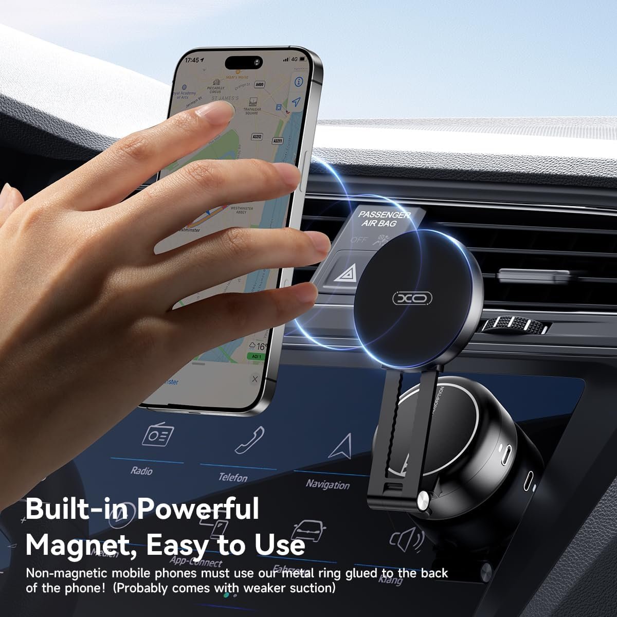 Electric Vacuum Magnetic Suction Phone Holder,Adjustable and Foldable Car Mount,Strong Magnetic Car Phone Holder for iPhone16/15/14/13/12,for Shower/Car/Mirror/Smooth Surfaces(Not Charging Phone)
