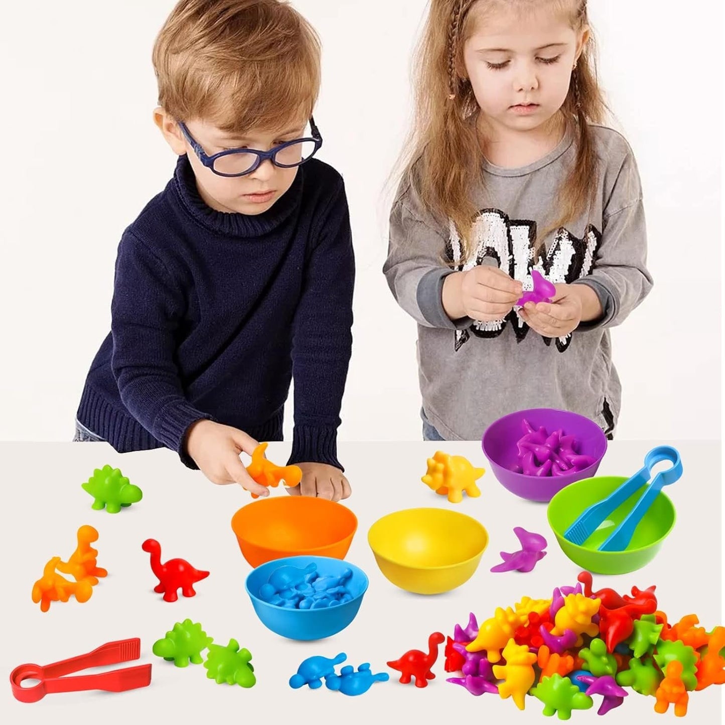 Montessori Toys for 3 Years Old, Counting Dinosaurs Toys for Kids with Sorting Bowls Toddler Learning Ages 3-4 Preschool Early Educational Toys for 3 4 5 Years Old Boys Girls