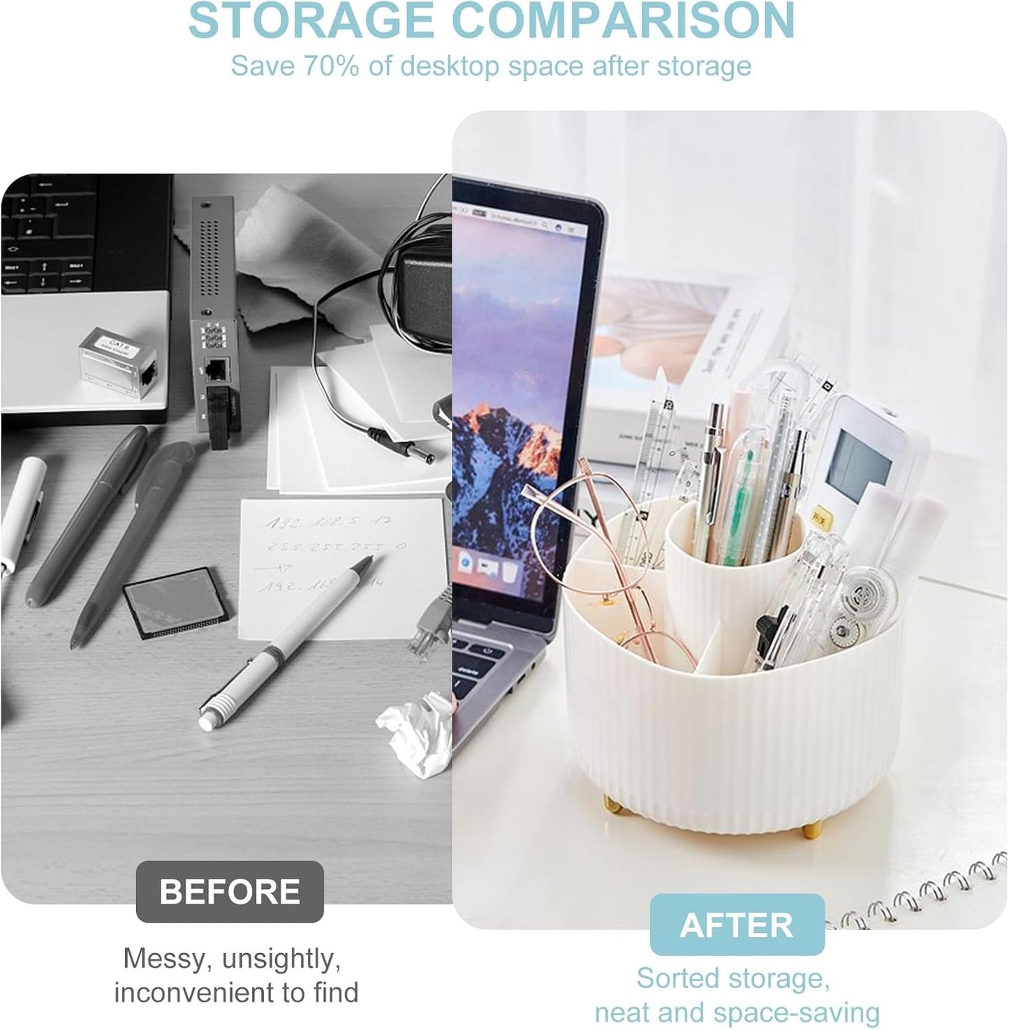 Cayxenful Pencil Holder For Desk,5 Slots 360°Degree Rotating Desk Organizers And Accessories,Desktop Storage Stationery Supplies Organizer, Cute Pencil Cup Pot For Office, School, Home (White)