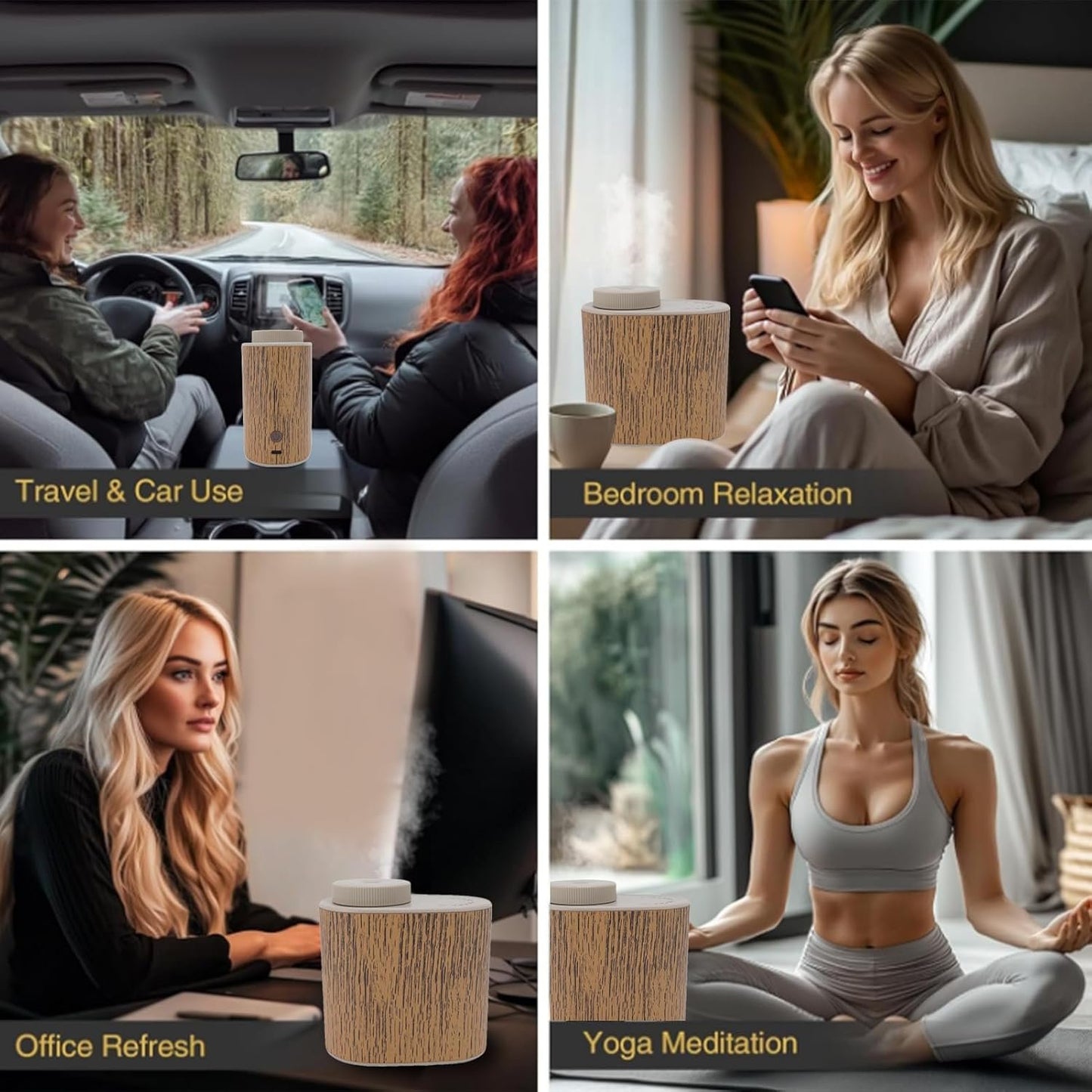 Waterless Essential Oil Diffuser, 60ML Waterless Diffuser for Essential Oil, Smart App Control Aromatherapy Diffuser, Low Noise Mini Scent Air Machine for Car Bedroom Office (Wood Grain)