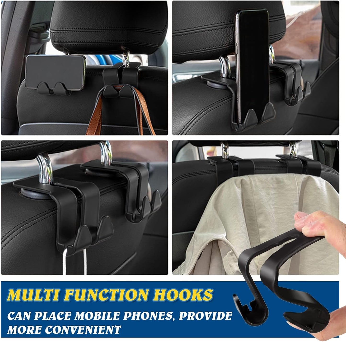 4 Car Headrest Hooks for Purses and Bags,Auto Interior Accessories Vehicle Seat Back Phone Holder Headrest Hook for Phone Umbrellas Grocery Handbag