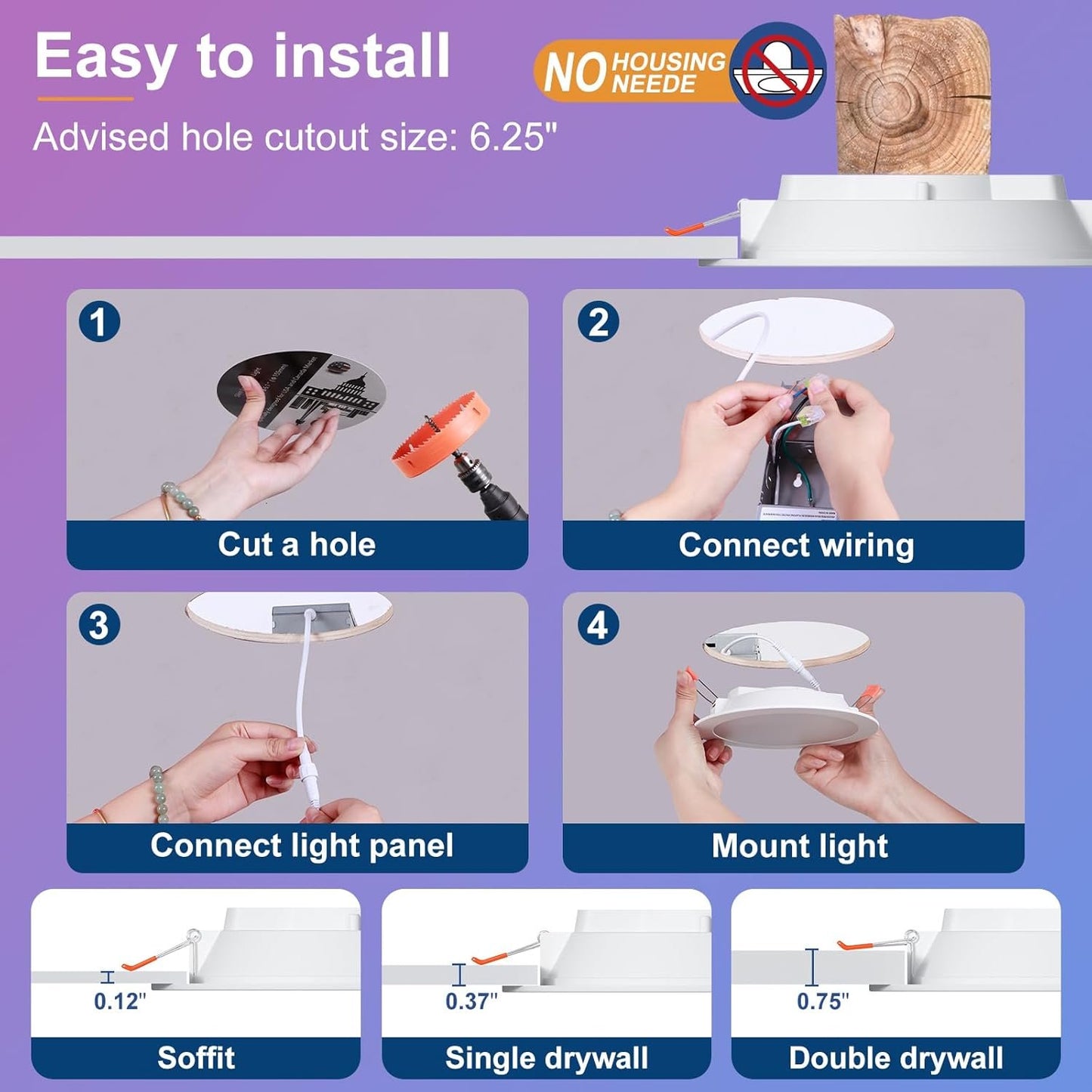 SikSog Smart Recessed Lighting 6 Inch RGBCW Color Changing 16W LED Downlight with Junction Box,1350 Lumen Recessed Ceiling Light Compatible with Alexa,Dimmable by Bluetooth Control -6Pack