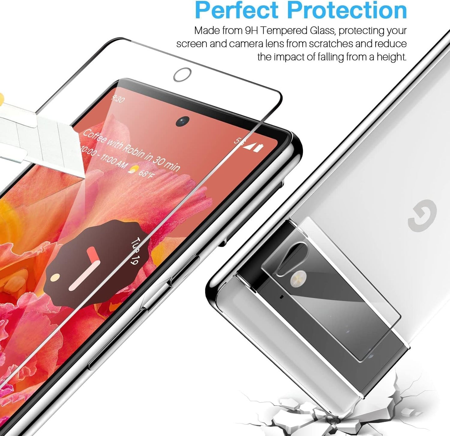 [2+2 Pack] LK Compatible for Google Pixel 6-2 Pack Tempered Glass Screen Protector + 2 Pack Camera Lens Screen Protector, Easy Installation 9H Hardness Anti-Scratch