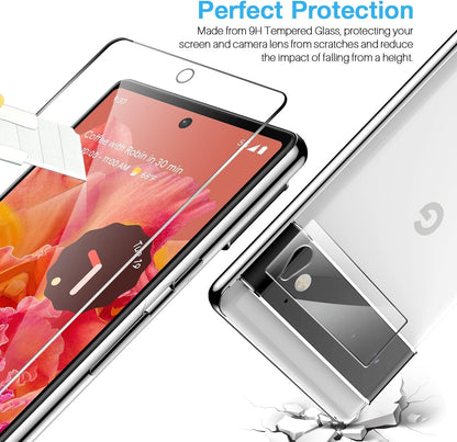 [2+2 Pack] LK Compatible for Google Pixel 6-2 Pack Tempered Glass Screen Protector + 2 Pack Camera Lens Screen Protector, Easy Installation 9H Hardness Anti-Scratch