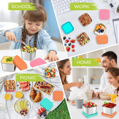6PACK 6OZ Stainless Steel Snack Containers, Leak Proof Small Food Storage Container with Silicone Lid, Stackable Reusable Small Metal Lunch Bento Boxes Set
