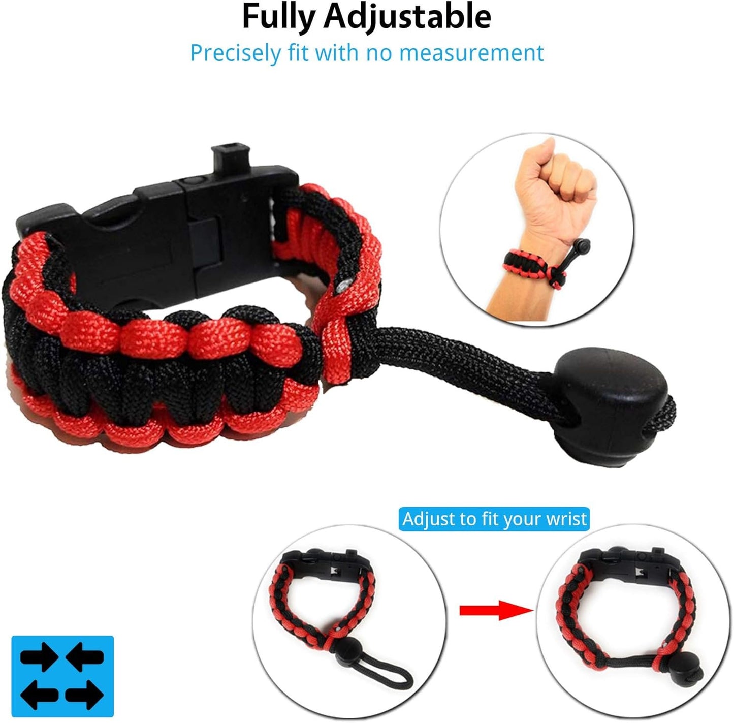 Nexfinity One Survival Paracord Bracelet - Tactical Emergency Gear Kit with SOS LED Light, 550 Grade, Adjustable, Multitools, Fire Starter, Compass, and Whistle - Set of 2