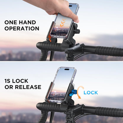 Miracase Bike Phone Holder, [Support Video Recording] Motorcycle Phone Mount, [Quick Lock] Bicycle Phone Mount Handlebar Cell Phone Clamp for Scooter, Friendly Compatible with iPhone Samsung Orange