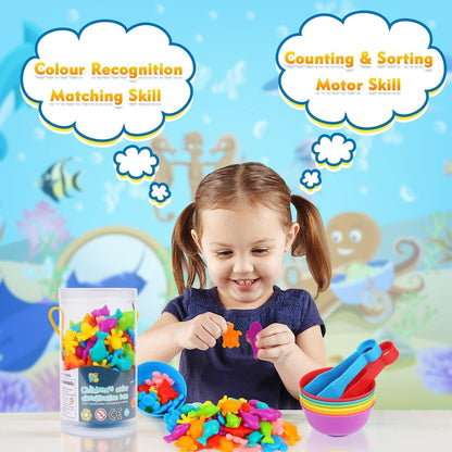 JMANNI Colour Sorting Montessori Toys, Colourful Sea Creatures Counting Educational Toys with Bowls and Tongs, Learning Toys for 3 4 5+ Year Olds Toddlers