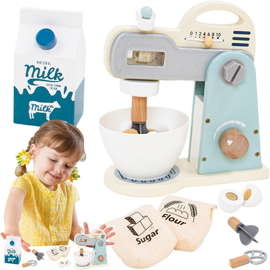 Toy Mixer, Wooden Play Set, Safe Pretend Kitchen Accessories, Realistic Educational Wooden Role Plays Cooking Toys for Young Chefs Girls and Boys Aged 3-5, Wood