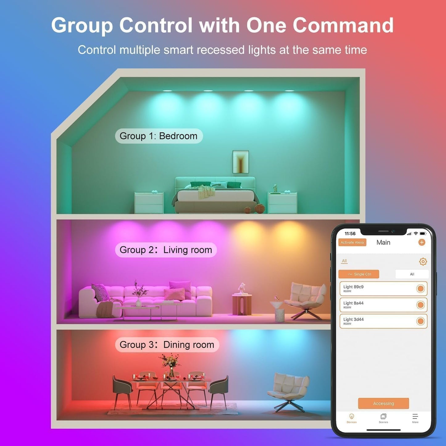 SikSog Smart Recessed Lighting 4 Inch 12W Black Pot Lights RGBCW Color Changing LED Downlight with Junction Box,1000 Lumen Recessed Ceiling Light Compatible with Alexa,Dimmable by Bluetooth -12Pack