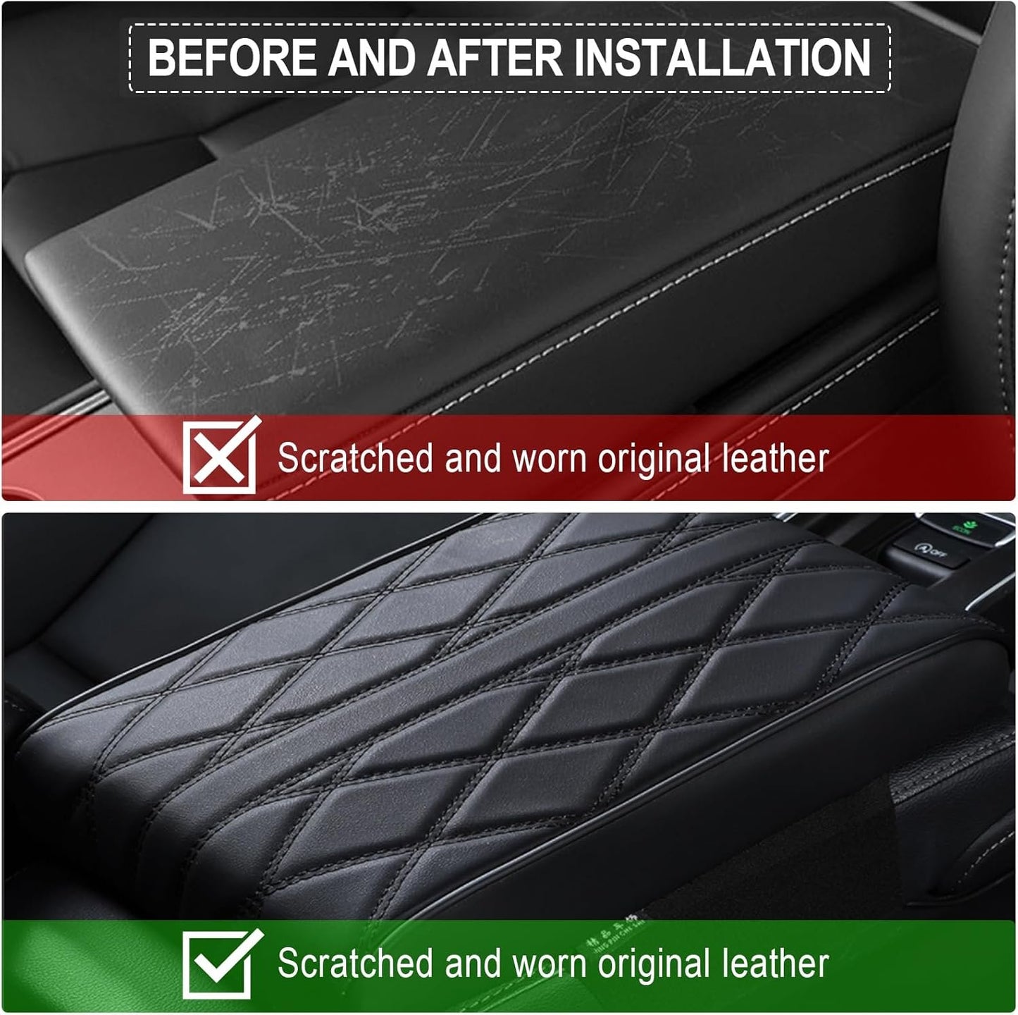 Car Armrest Cover Pillower, Auto Center Console Cushion Pad, Universal PU Leather Soft Memory Foam Arm Rest Protector Interior Accessories for SUV/Truck/Vehicle (Black, 32 * 22 * 5cm)