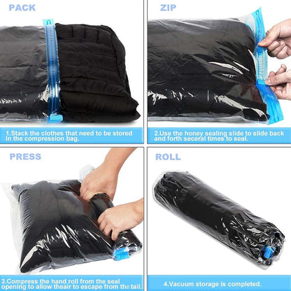 DAWNTREES 6 Pack Travel Space Saver Bags Vacuum Storage, 50x70cm,Compression Packing Cubes，Sealer Bag Roll-up Compression Storage No Vacuum Needed and Packing Organizers for Travel