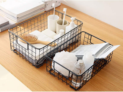 Kingrol 2 Pack Wire Storage Baskets with Handles, Metal Organizer Basket Bins for Home, Office, Nursery, Laundry Shelves Organizer