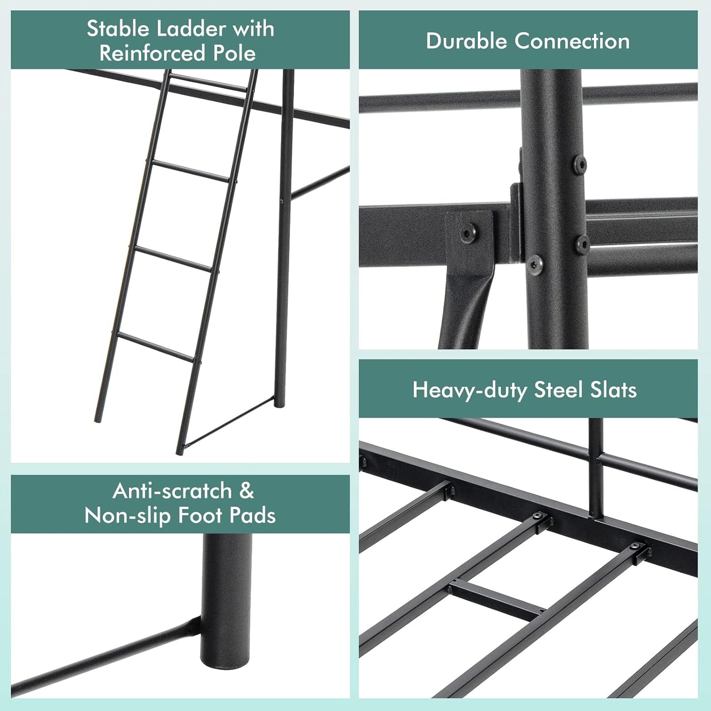 Giantex Loft Bed with Ladder, Heavy-Duty Steel Bed Frame with High Guard Rails & Ample Underneath Floor Space for Working & Relaxation, Versatile Bed Frame, No Box Spring Needed, Space-Saving (Black)