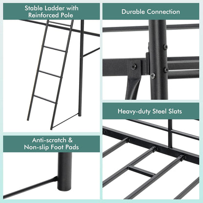 Giantex Loft Bed with Ladder, Heavy-Duty Steel Bed Frame with High Guard Rails & Ample Underneath Floor Space for Working & Relaxation, Versatile Bed Frame, No Box Spring Needed, Space-Saving (Black)