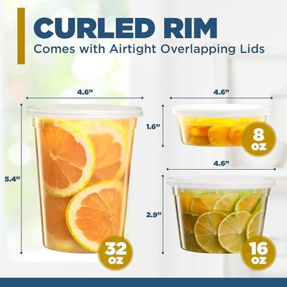 60 Pack Deli Containers with Lids, [8/16/32oz, each 20sets]Plastic Food Storage Containers Premium Plastic BPA-Free, Freezer Storage, Meal Prep Containers, Microwaveable & Dishwasher Safe