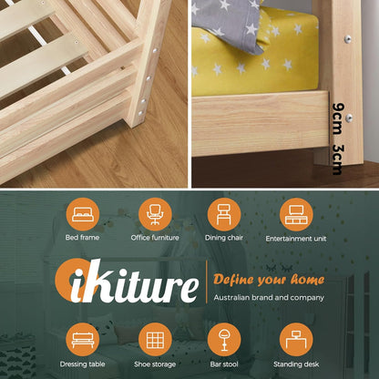 OIKITURE Single Bed Frame Day Beds, Wood Montessori Baby Toddler Kids Toddler Loft Floor Daybed Platform, Wooden Timber Frames Base for Bedroom Room Decor Home Furniture