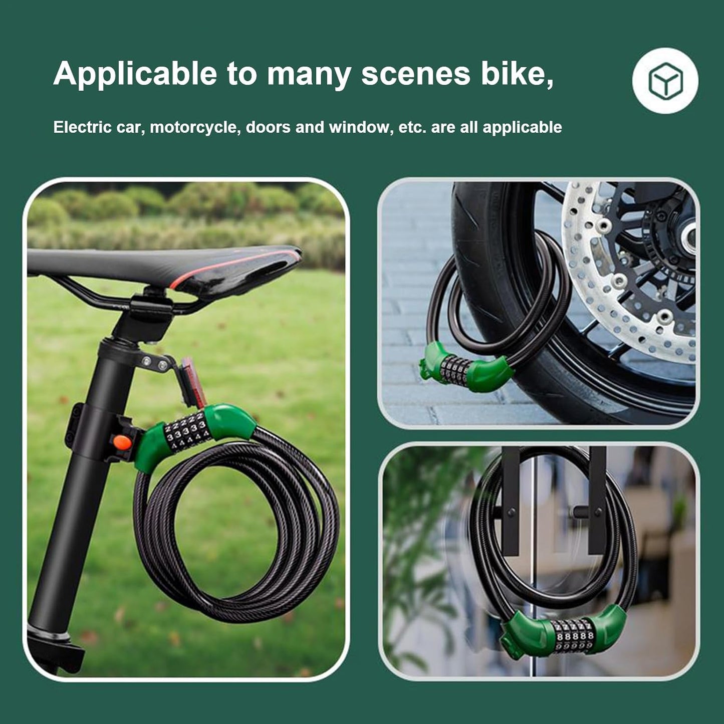 Combination Bike Lock, Security Chain Lock, Digit Code Anti Theft Gear for Motorcycle,47 Inches, Scooter, Door, Gate, Stroller, Outdoor Travel Safety, Long Lasting