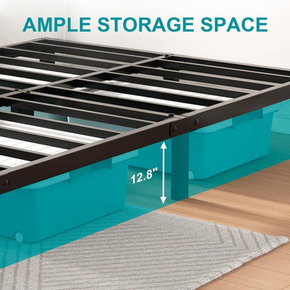 Twolike Twin Metals Bed Frames, Bed Frames with Underbed Storage, Steel Slat Support,Anti-Noise Foam Stickers, Easy Assembly,14 Inch Twin
