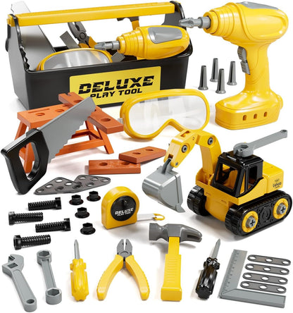 Lehoo Castle Kids Tool Set, Construction Toys Tool Box with Electric Drill & Take Apart Excavator, Pretend Play Kids Toddler Toys for Boys Girls Age 3 4 5 6 Years Old