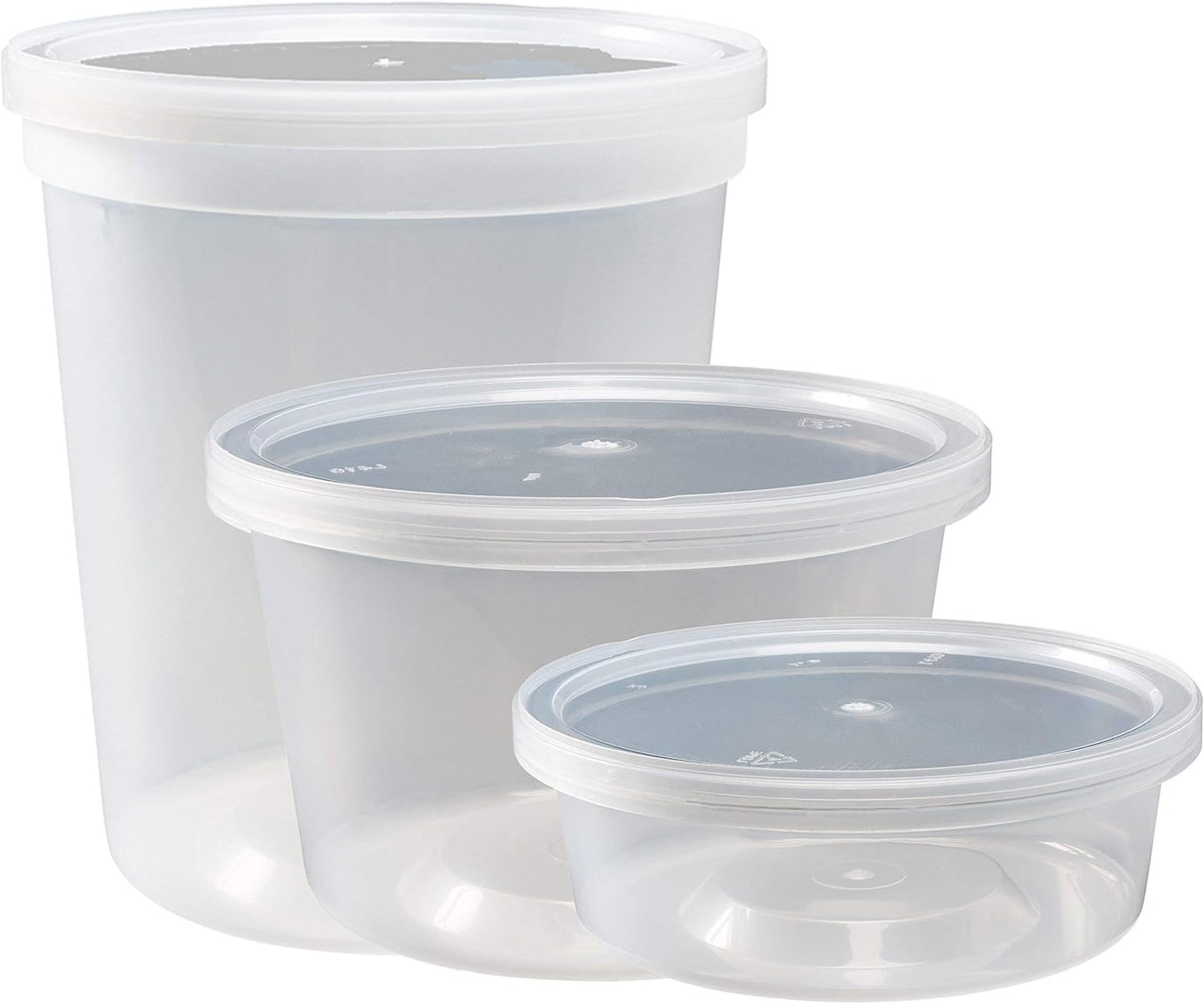 DuraHome Food Storage Containers with Lids 8oz, 16oz, 32oz Freezer Deli Cups Combo Pack, 44 Sets BPA-Free Leakproof Round Clear Takeout Container Meal Prep Microwavable (44 Sets - Mixed sizes)